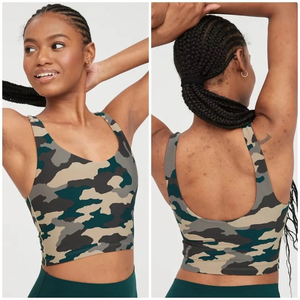 NWT Aerie Green and Brown Camouflage Sports Bra with Lace-Up Back - Picture 1 of 11